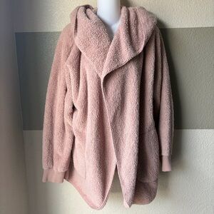 Hem & Thread Women’s One Size Pink Sherpa Coat Jacket Open Hoodie Long Sleeve